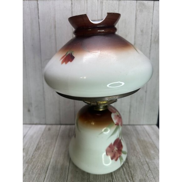 Vtg Victorian Hurricane Oil Lamp Painted Floral Design 13" Tall Decor Use - Picture 4 of 14